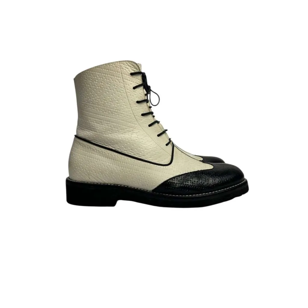 Chanel Combat Boots Black Leather Good - Back View