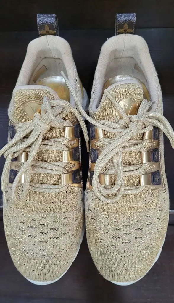Louis Vuitton Knit Fabric Aftergame Sneakers Gold Leather Very good - Back View