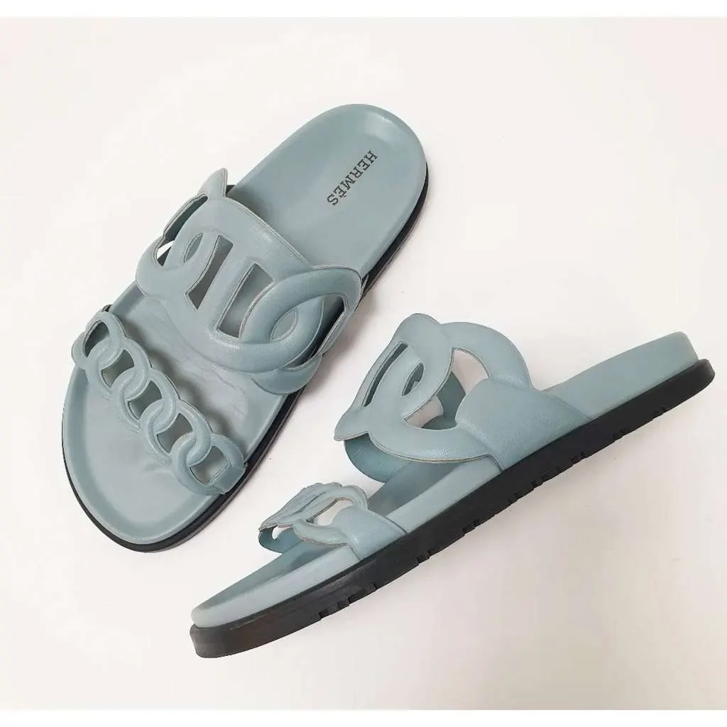 Hermès Hermes Extra Sandals Flip Flops Blue Leather Very good - Back View