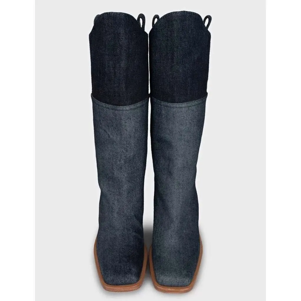 Chanel Logo Boots Ankle Booties Blue Leather Very good - Back View