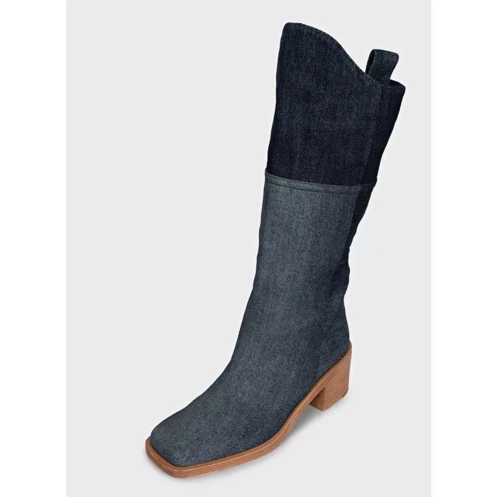 Chanel Logo Boots Ankle Booties Blue Leather Very good - Inside View