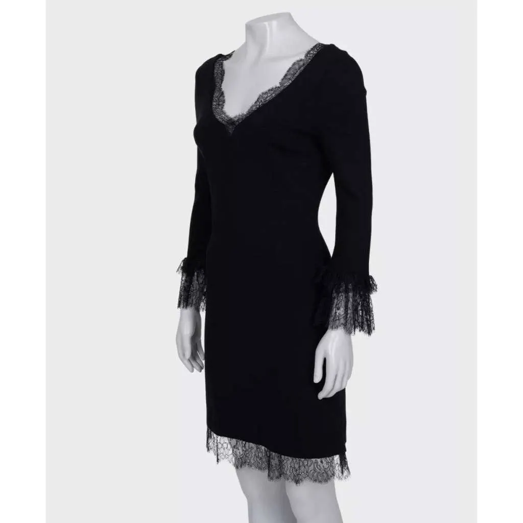 Dolce & Gabbana Lace Trim Fitted Dress Black Lace Very good - Back View
