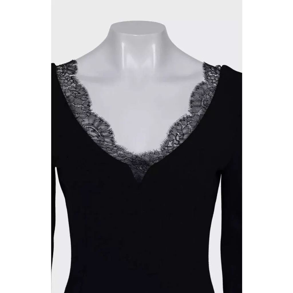 Dolce & Gabbana Lace Trim Fitted Dress Black Lace Very good - Model View