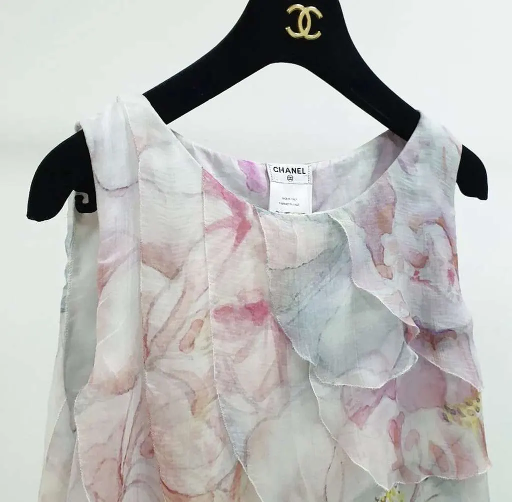 Chanel Floral Print Ruffle Blouse MultiColor Silk Very good - Back View