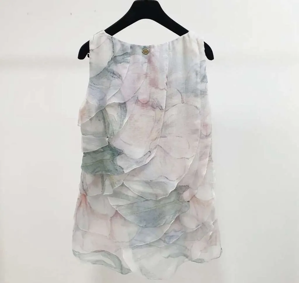 Chanel Floral Print Ruffle Blouse MultiColor Silk Very good - Box View