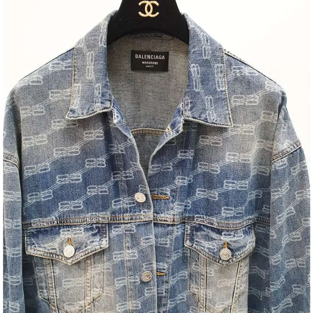 Balenciaga All Over Logo Oversized Jacket Black Denim Very good - Back View
