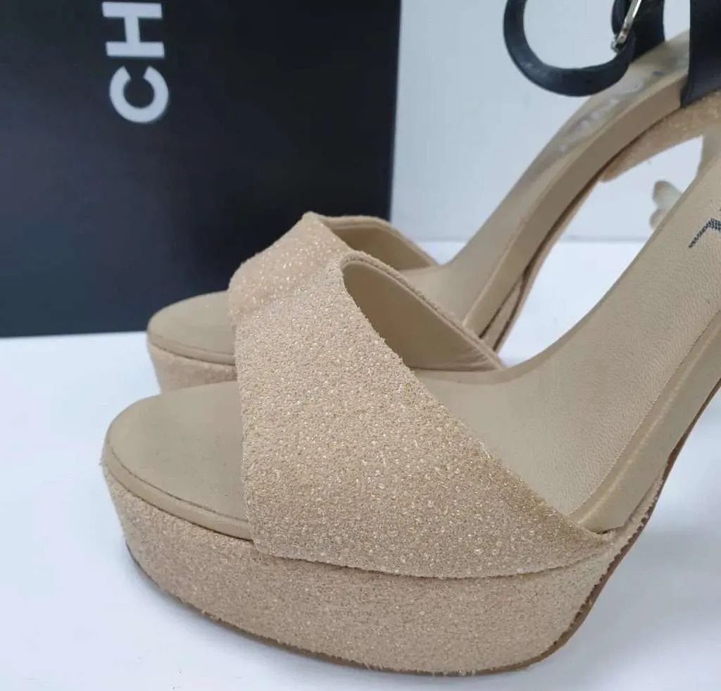 Chanel 2012 SAND HEEL SANDALS Beige Leather Very good - Inside View
