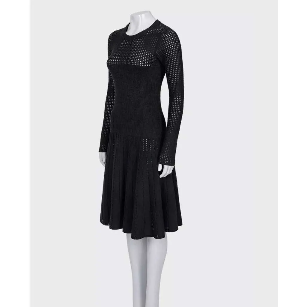 Alaïa Fitted Perforated Zipper Dress Black Cotton Very good - Back View
