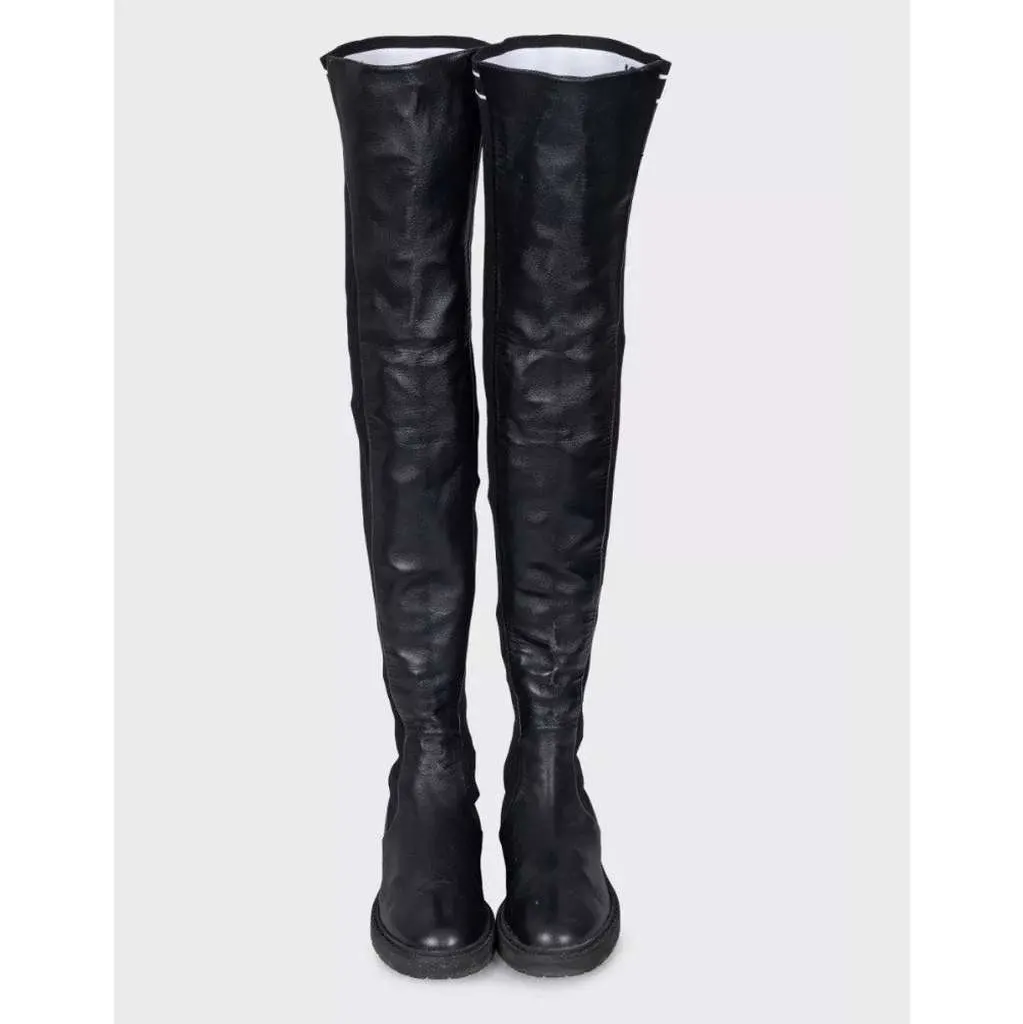 Fendi Over the Knee Boots Black Leather Good - Back View