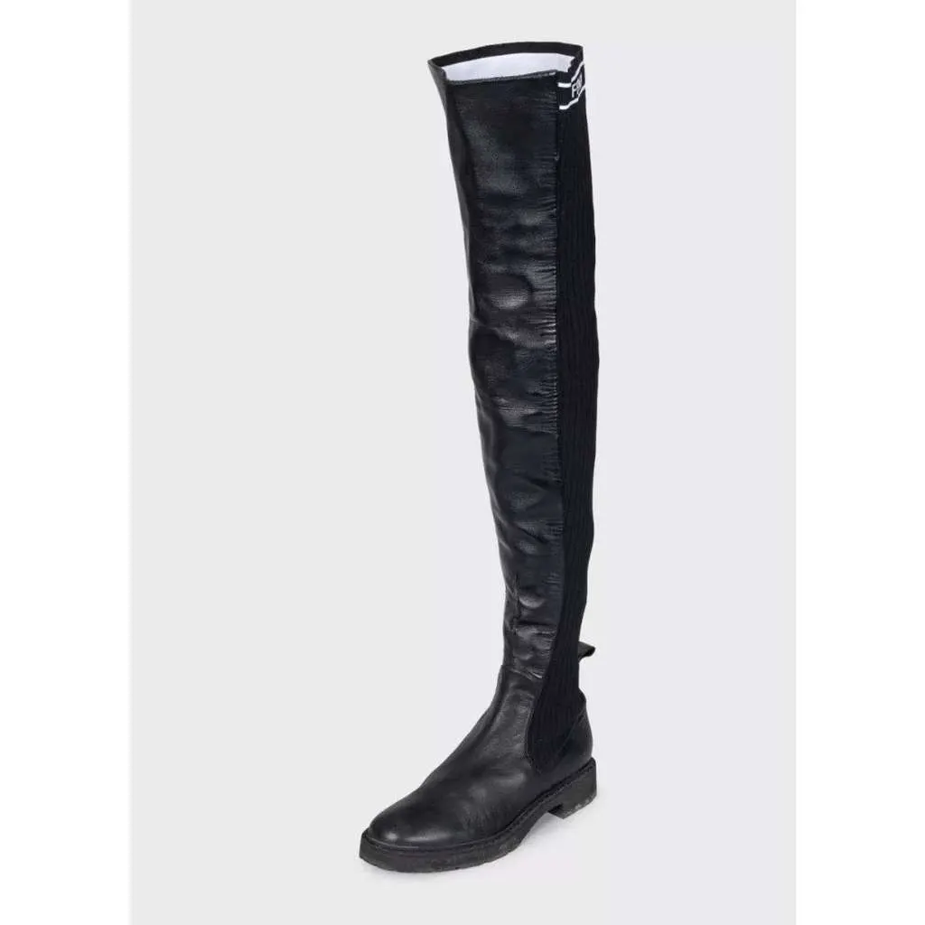 Fendi Over the Knee Boots Black Leather Good - Inside View