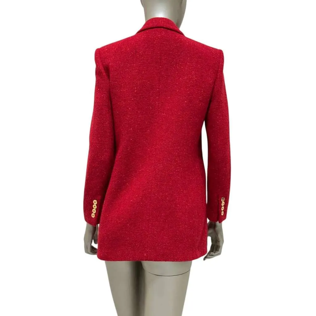 Saint Laurent Double Breasted Blazer Red Tweed Very good - Back View