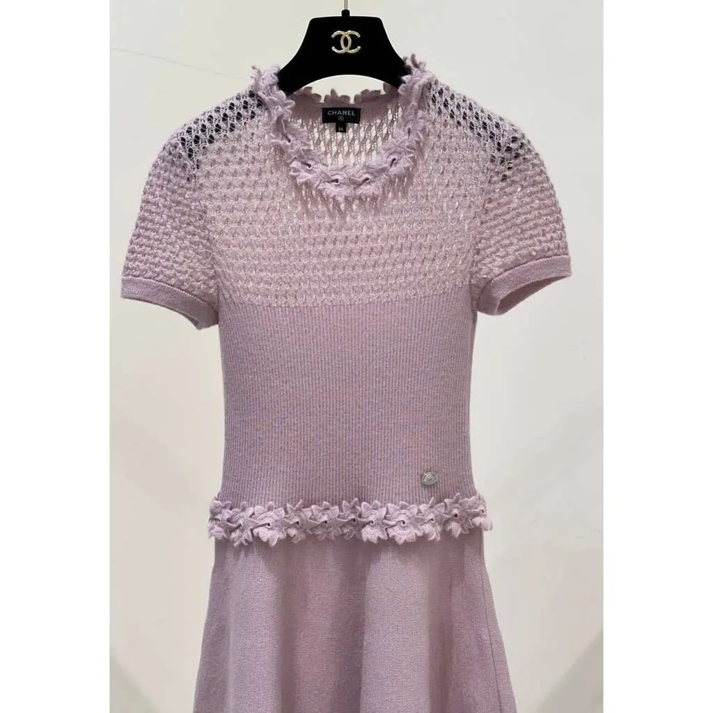 Chanel 17A Flower Trim Embroidery Knit Pink Cotton Very good - Back View