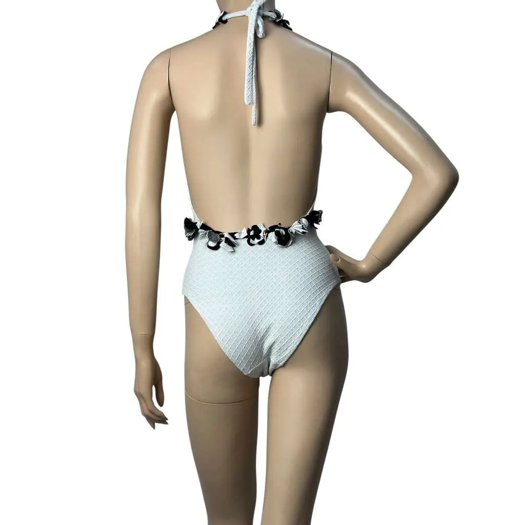 Chanel Neckline Embellishment Swimsuit White Cotton Very good - Back View
