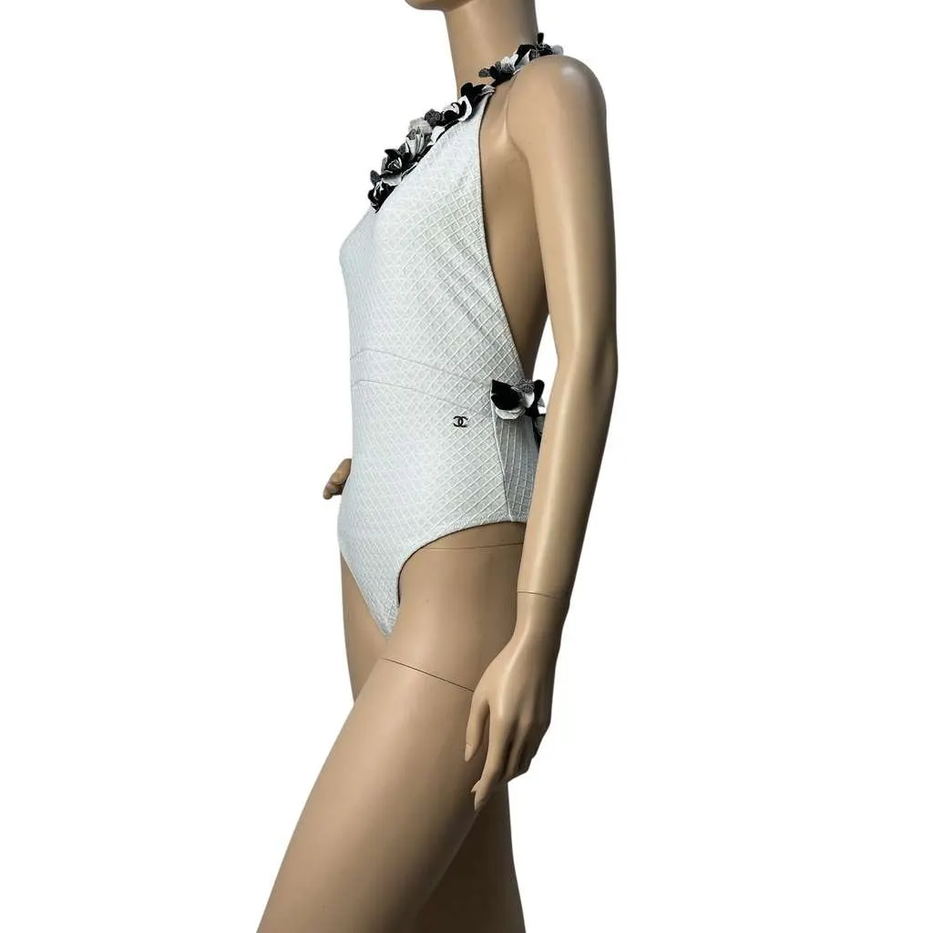 Chanel Neckline Embellishment Swimsuit White Cotton Very good - Inside View