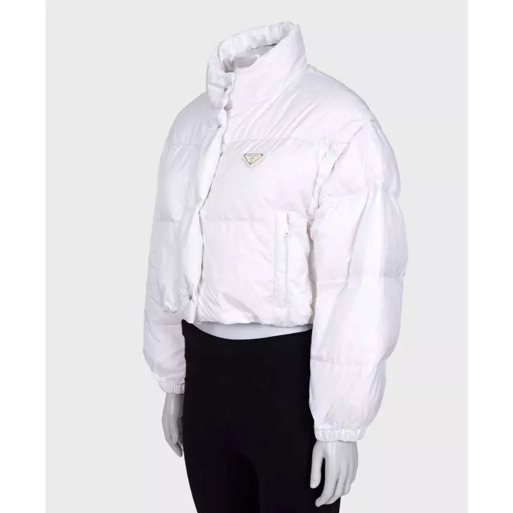Prada Cropped Logo Down Jacket White Cotton Very good - Back View