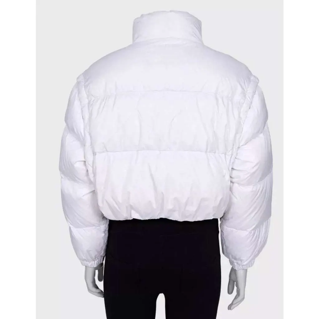 Prada Cropped Logo Down Jacket White Cotton Very good - Model View