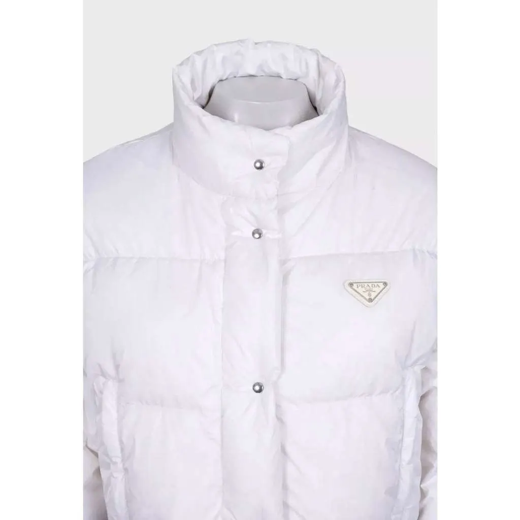 Prada Cropped Logo Down Jacket White Cotton Very good - Box View