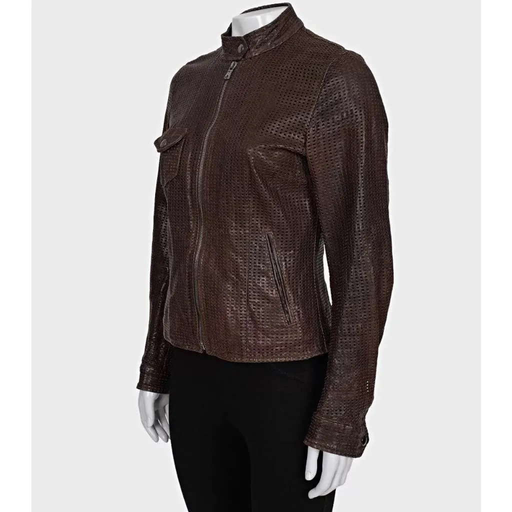Dolce & Gabbana Perforated Jacket Brown Leather Good - Back View