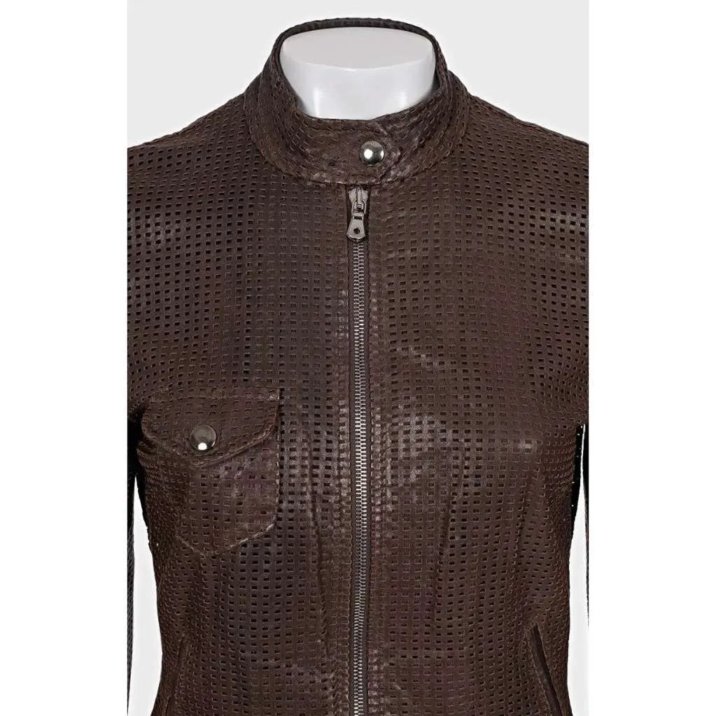 Dolce & Gabbana Perforated Jacket Brown Leather Good - Model View