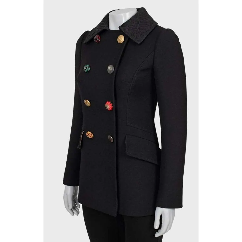 Dolce & Gabbana Coat with Buttons Black Wool Very good - Back View