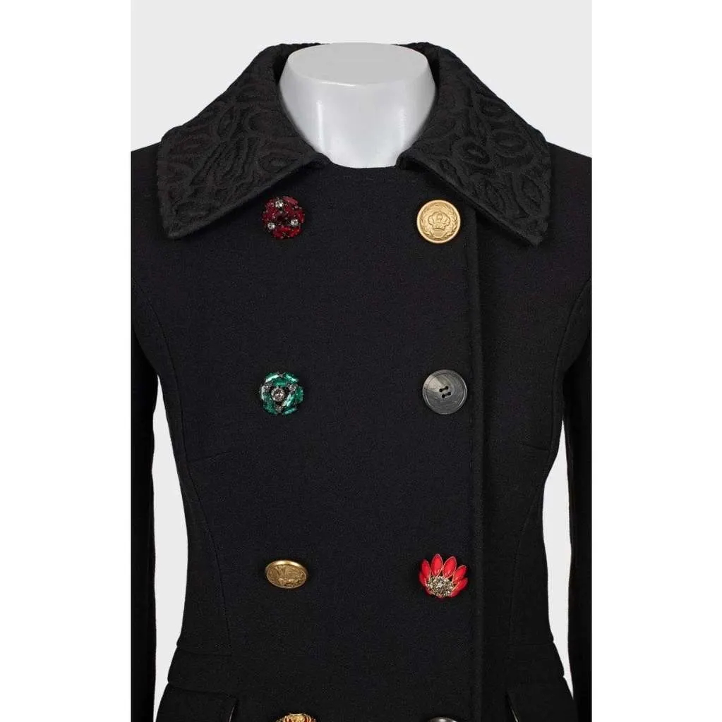 Dolce & Gabbana Coat with Buttons Black Wool Very good - Model View