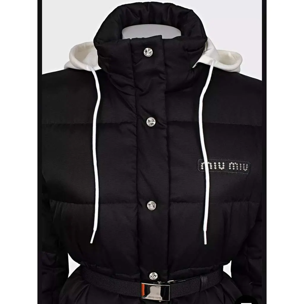 Miu Miu Gabardine Oversized Puffer Jacket Black Good - Model View