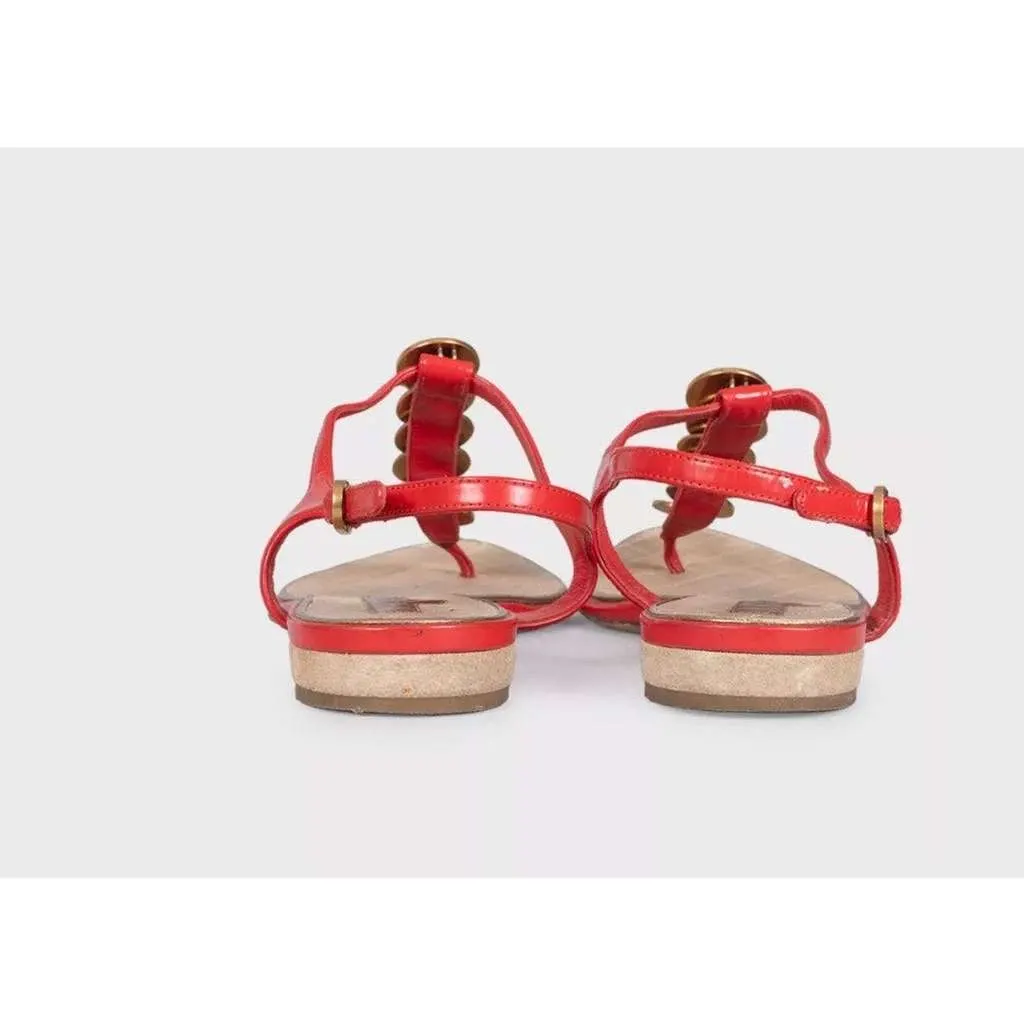 Chanel Block Heel Open Toe Sandals Red Leather Very good - Model View