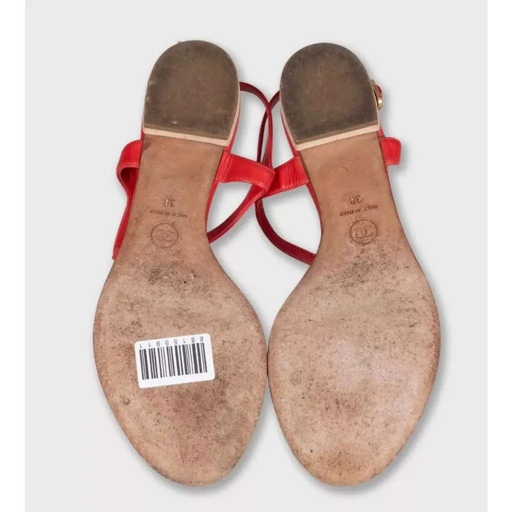 Chanel Block Heel Open Toe Sandals Red Leather Very good - Box View