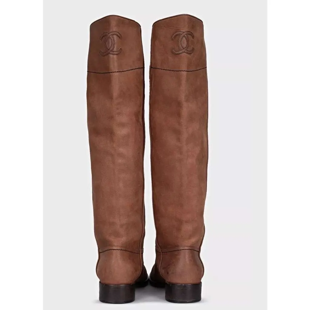 Chanel Matte Round Toe Slip On Brown Leather Good - Model View