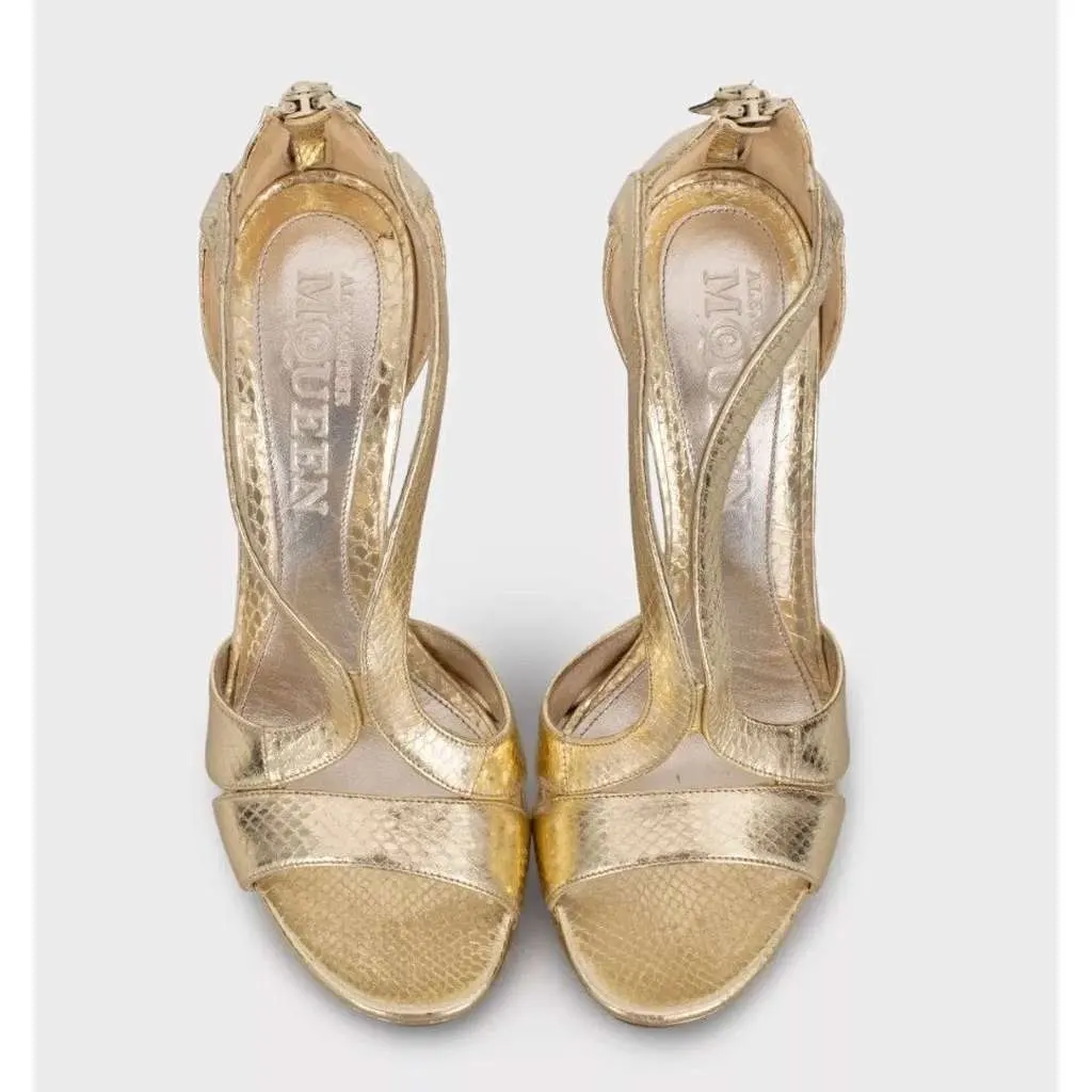 Alexander McQueen Stiletto Sandals Gold Leather Very good - Back View