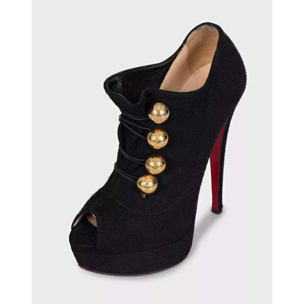 Christian Louboutin Open Toe Wedge Booties Black Leather Very good - Inside View