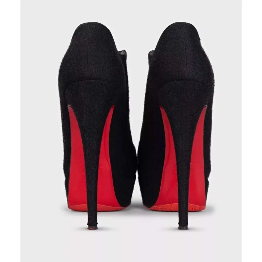 Christian Louboutin Open Toe Wedge Booties Black Leather Very good - Model View