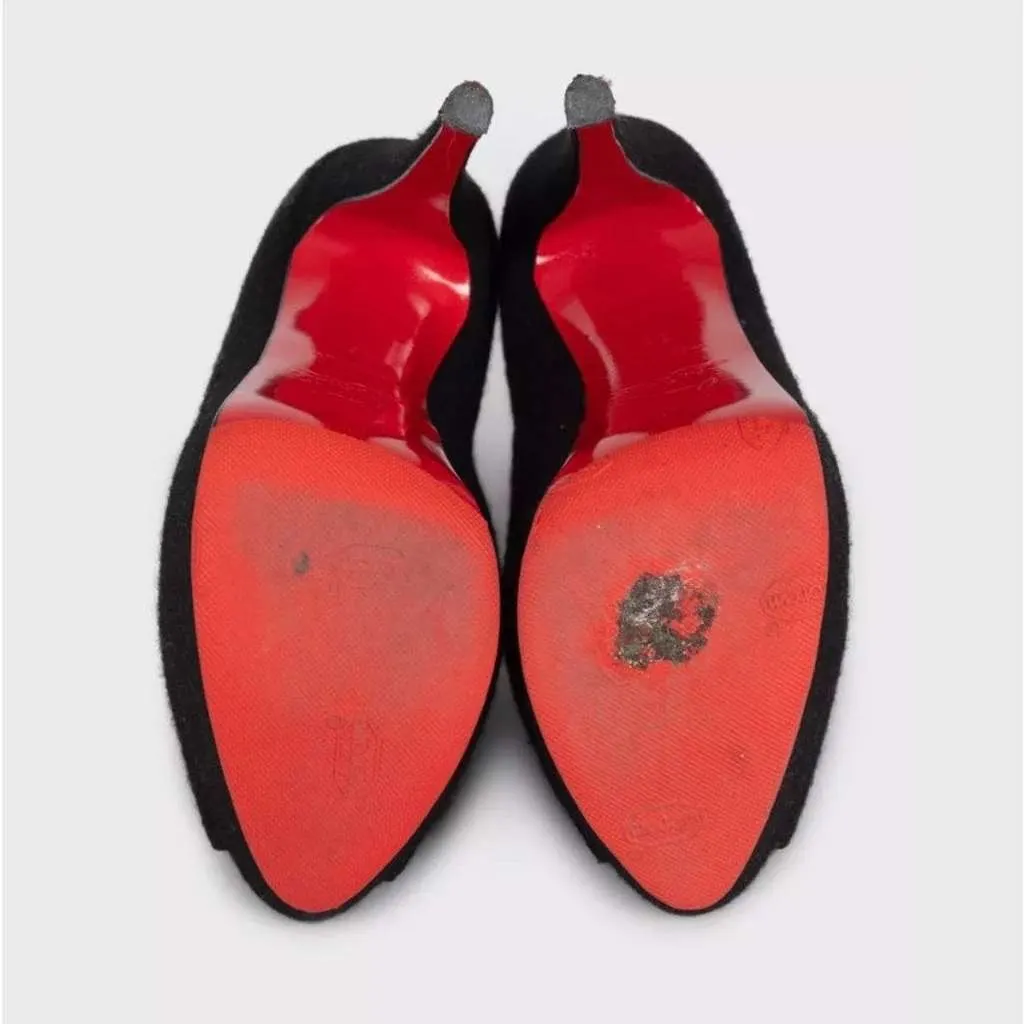 Christian Louboutin Open Toe Wedge Booties Black Leather Very good - Box View