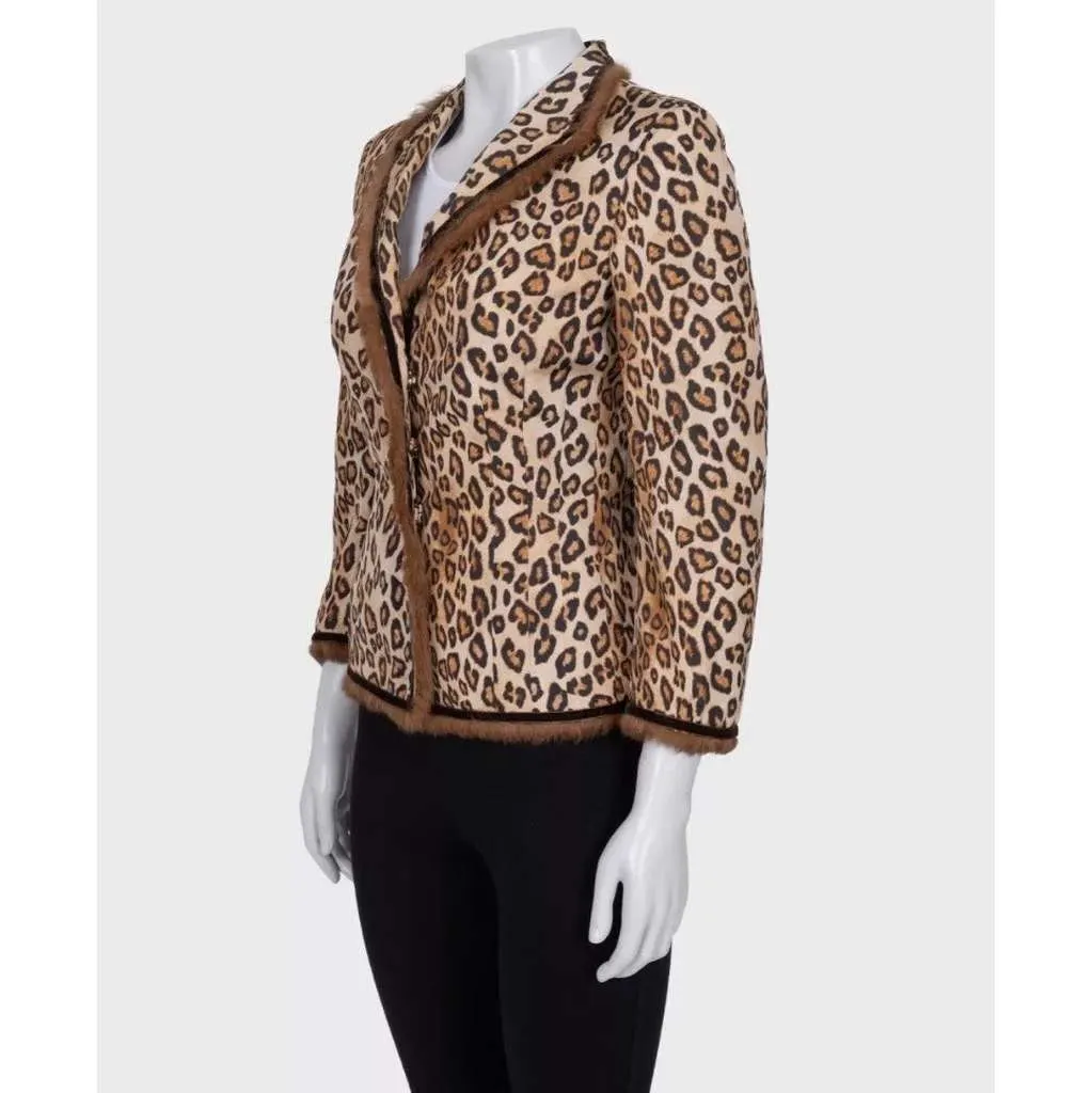 Alexander McQueen Cropped Animal Print Jacket Brown Silk Very good - Back View