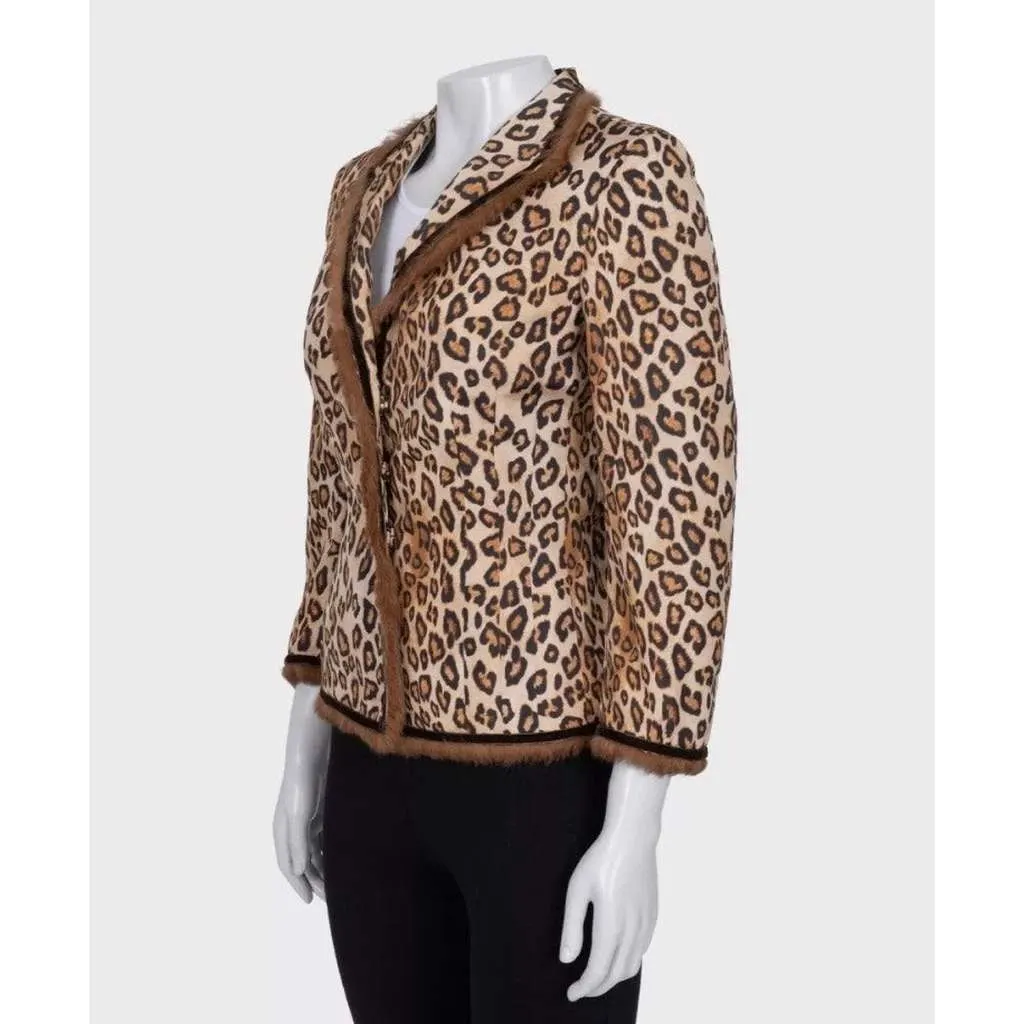 Alexander McQueen Cropped Animal Print Jacket Brown Silk Very good - Inside View