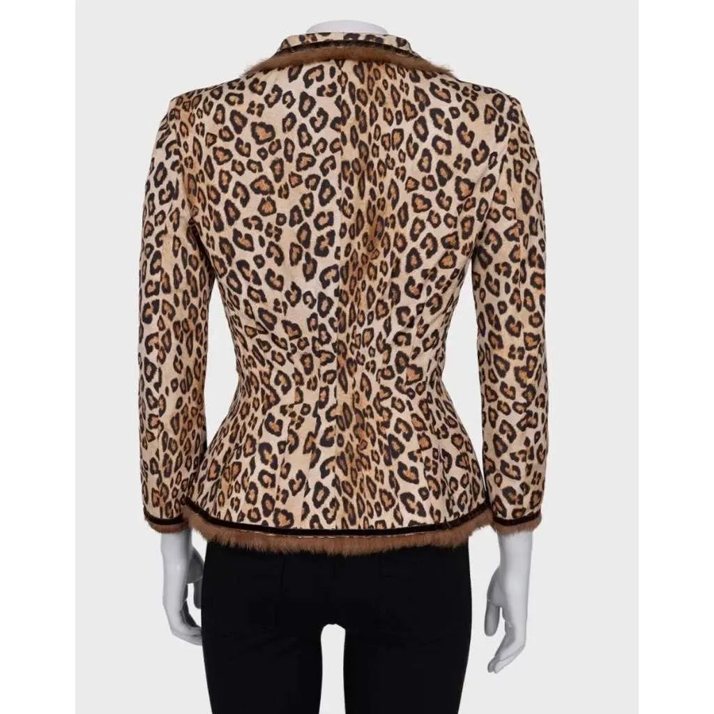 Alexander McQueen Cropped Animal Print Jacket Brown Silk Very good - Model View