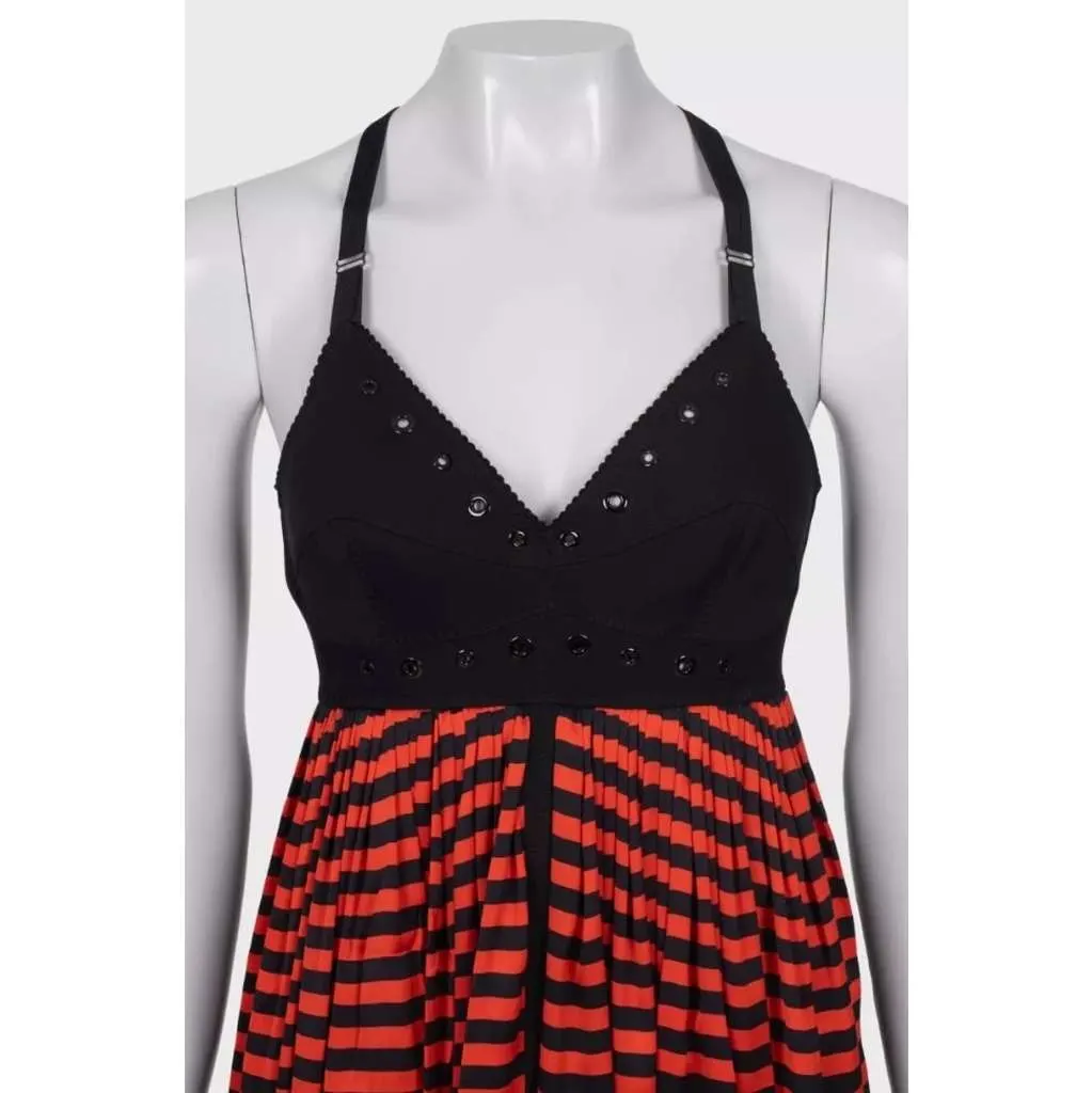 Jean Paul Gaultier Striped Dress Black Silk Very good - Model View