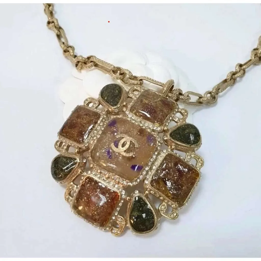 Chanel Gripoix Strass CC Pendant Necklace Black Lace Very good - Inside View