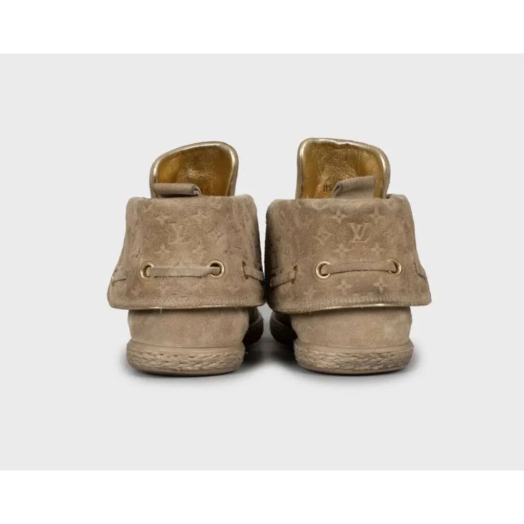 Louis Vuitton Empreinte Lace Up Booties Beige Leather Good - Model View