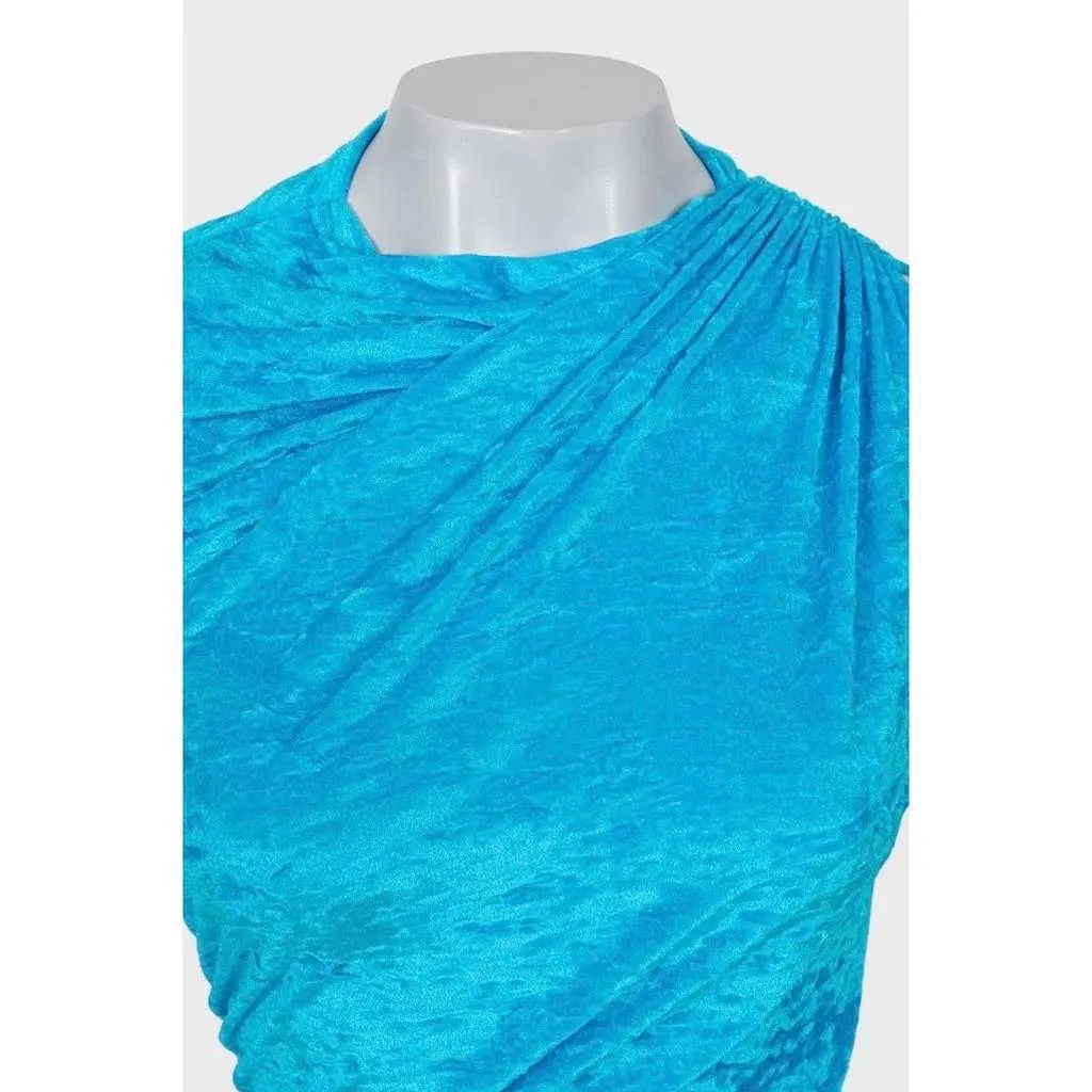 Balenciaga Light One Shoulder Fitted Dress Blue Very good - Model View