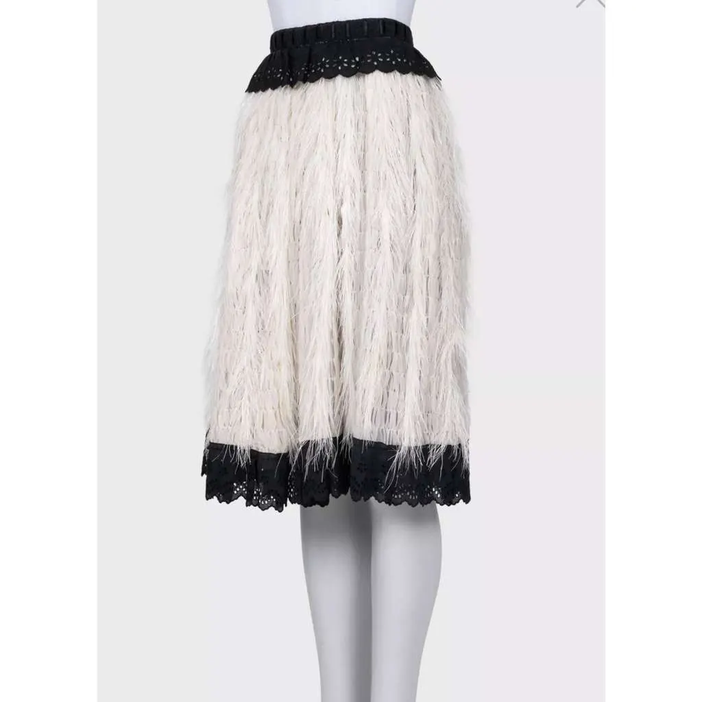 Dolce & Gabbana Lace Feather Skirt / Black Silk Very good - Back View