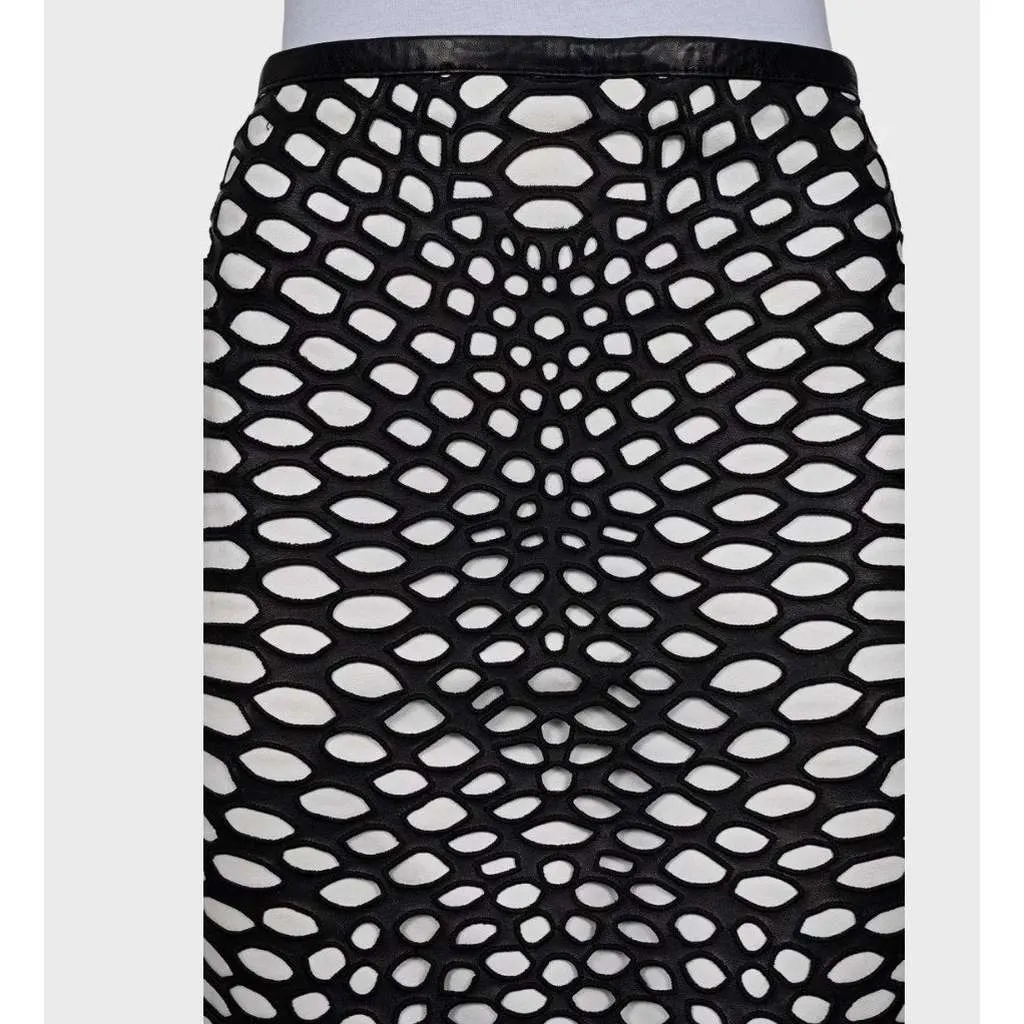 Tom Ford Perforated Skirt Black Leather Very good - Model View
