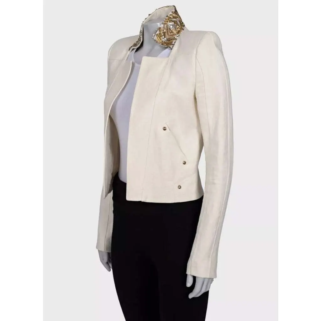 Balmain Trim Jacket White Linen Very good - Back View