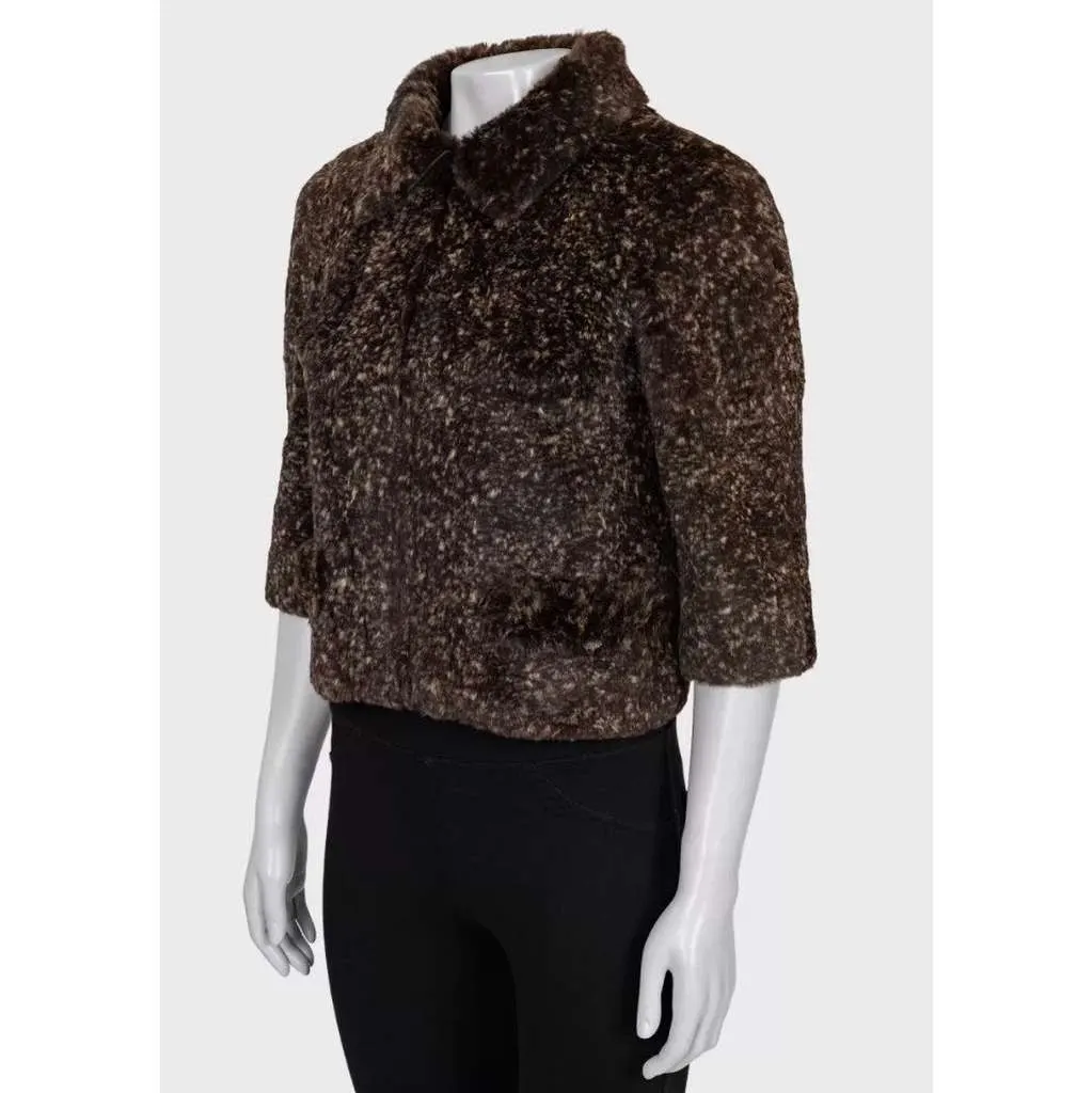 Chanel Rabbit Cropped Jacket Brown Cotton Very good - Back View