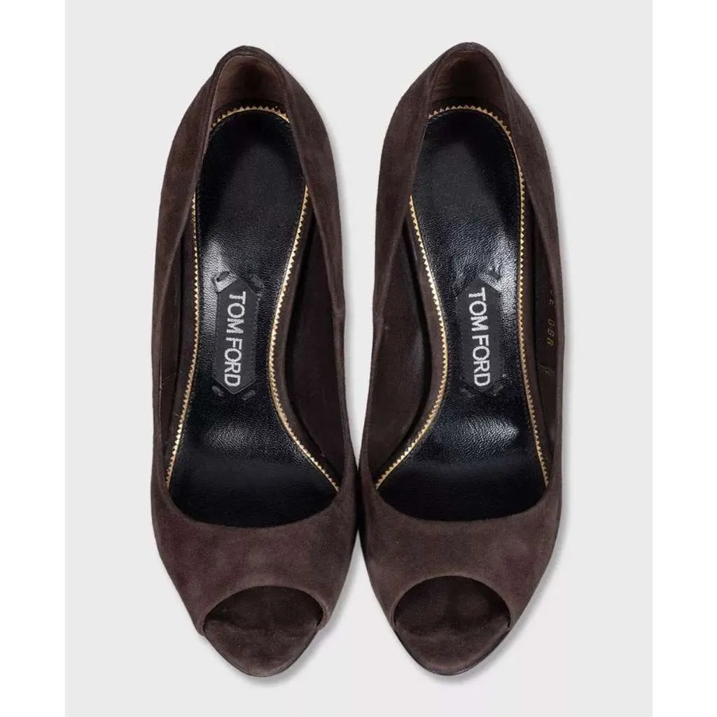 Tom Ford Open Toe Sculpted Heel Shoes Brown Suede Very good - Back View