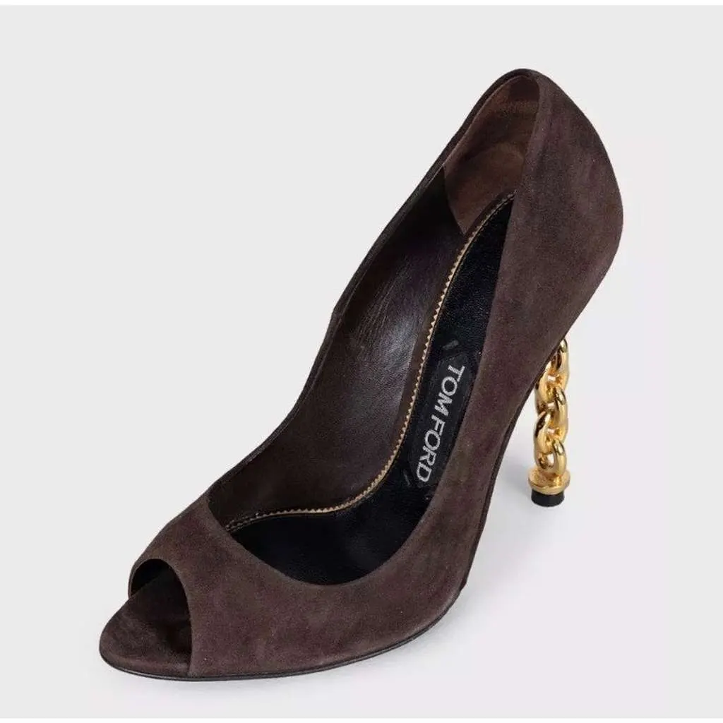 Tom Ford Open Toe Sculpted Heel Shoes Brown Suede Very good - Inside View