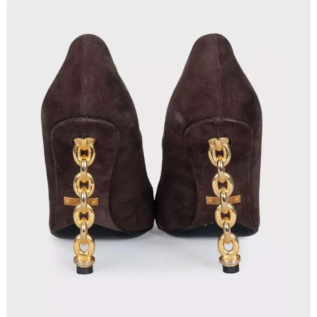 Tom Ford Open Toe Sculpted Heel Shoes Brown Suede Very good - Model View
