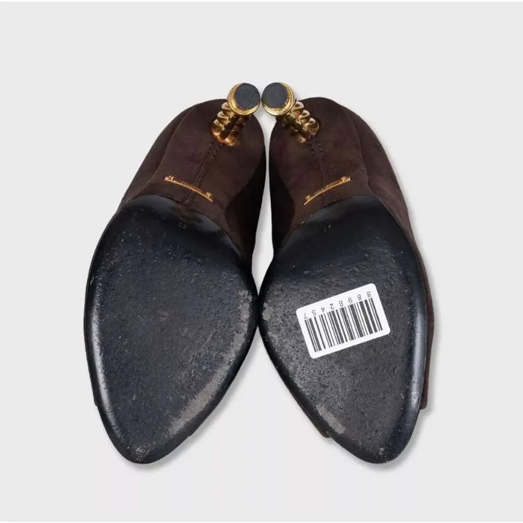 Tom Ford Open Toe Sculpted Heel Shoes Brown Suede Very good - Box View