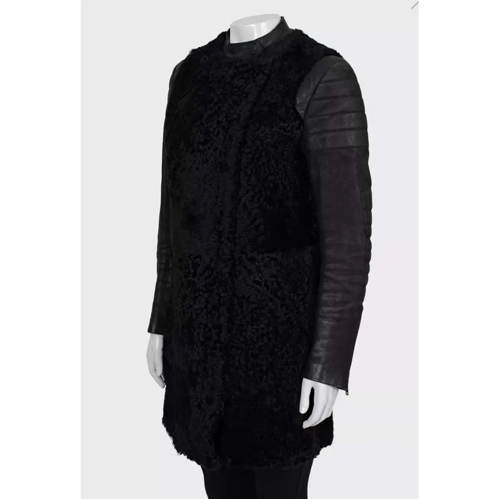 Celine Sleeves Coat Black Leather Good - Back View