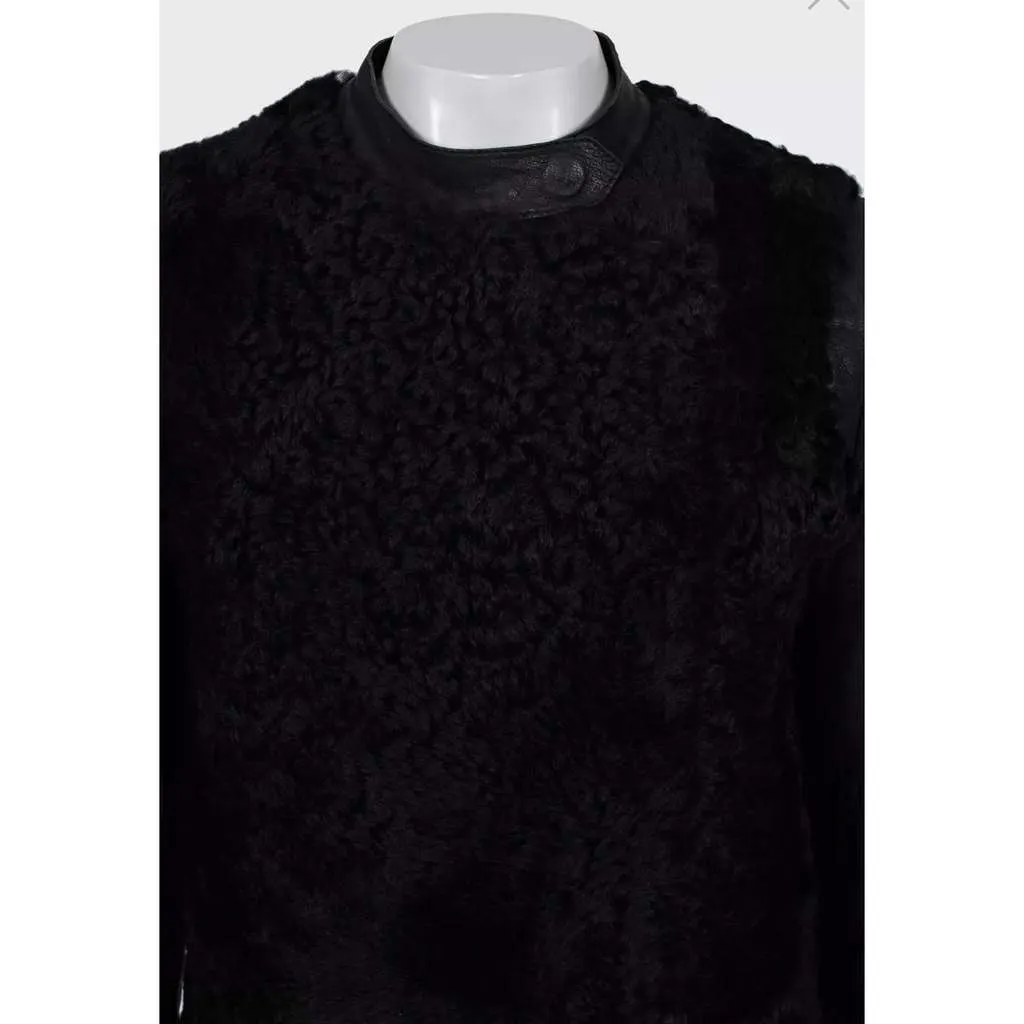 Celine Sleeves Coat Black Leather Good - Model View